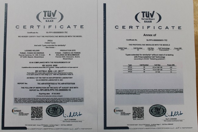 Painéis Solares da Fábrica do FUNAE conquistam Certificação Internacional